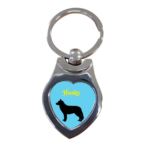 Přívěsek na klíče srdce s potiskem Husky a zima