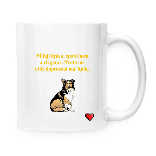 Hrnek malý bílý s potiskem Kólie a elegance