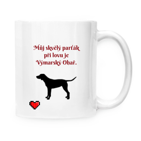 Hrnek malý bílý s potiskem Krásné ráno s naším Výmarským Ohařem