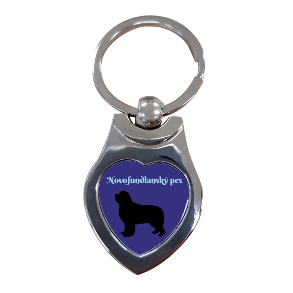 Přívěsek na klíče srdce s potiskem Novofundlandský pes je naše láska