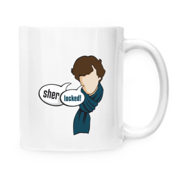 Hrnek malý bílý s potiskem SHER LOCKED hrnek